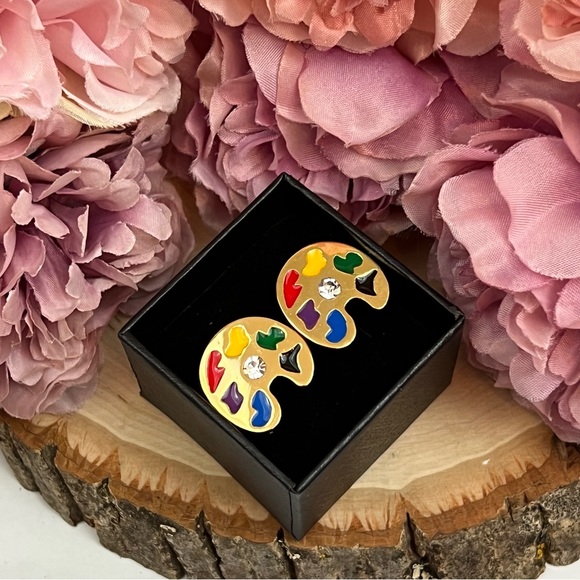 Artists Golden Painters Palette Cufflinks with Crystals - Picture 14 of 16